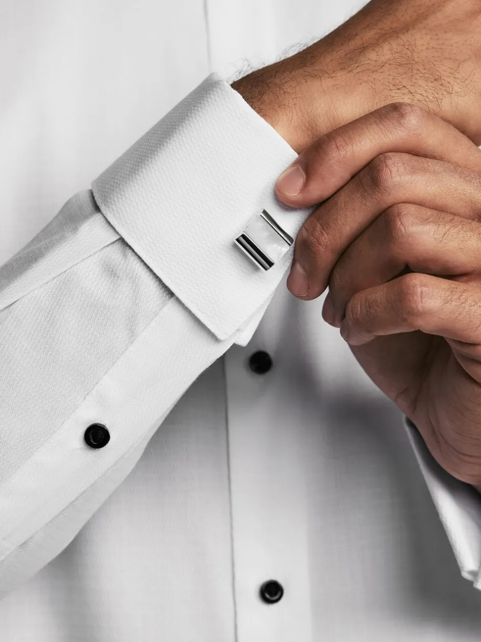 Formele Overhemden*Next Wit - Slim Fit - Textured Double Cuff Long Sleeve Shirt With Wing Collar And Bow Tie Pack