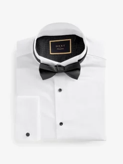 Formele Overhemden*Next Wit - Slim Fit - Textured Double Cuff Long Sleeve Shirt With Wing Collar And Bow Tie Pack