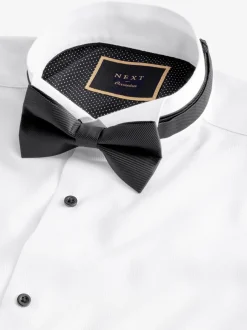 Formele Overhemden*Next Wit - Slim Fit - Textured Double Cuff Long Sleeve Shirt With Wing Collar And Bow Tie Pack