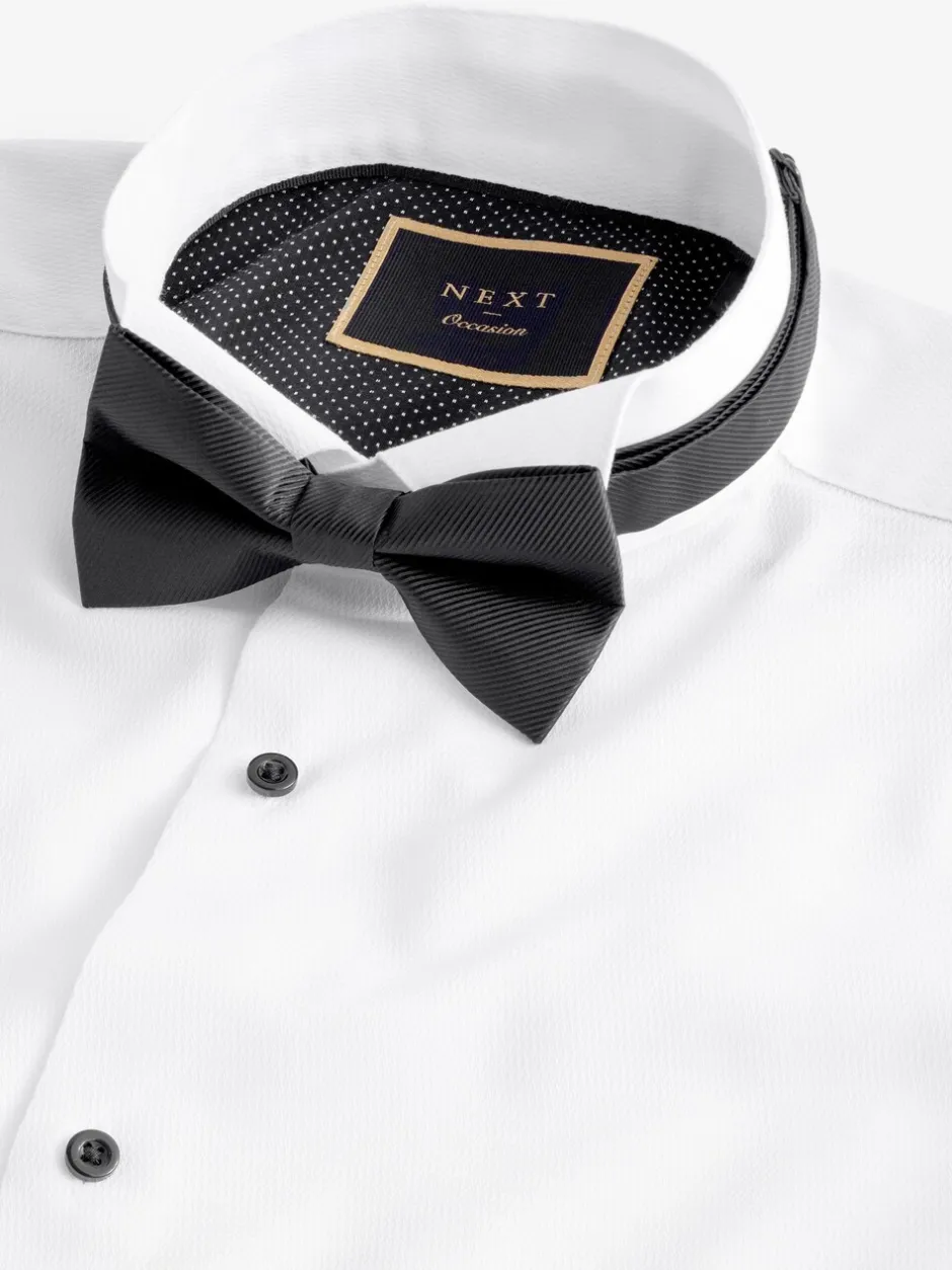 Formele Overhemden*Next Wit - Slim Fit - Textured Double Cuff Long Sleeve Shirt With Wing Collar And Bow Tie Pack