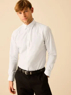 Formele Overhemden*Next Wit - Slim fit, eenvoudig te strijken, net Oxford-overhemd met kraaglusje en enkele manchetten