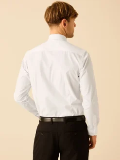 Formele Overhemden*Next Wit - Slim fit, eenvoudig te strijken, net Oxford-overhemd met kraaglusje en enkele manchetten