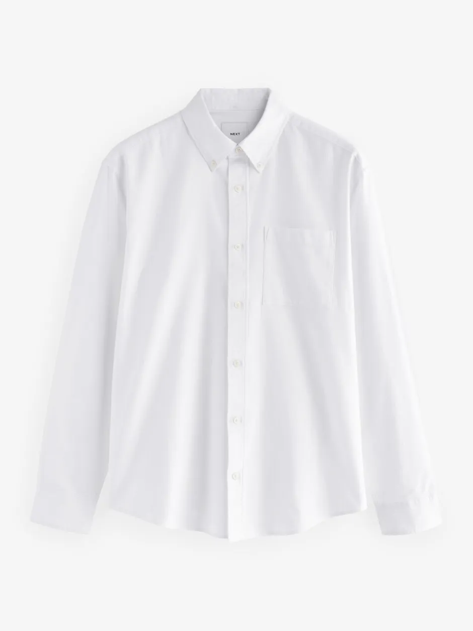 Formele Overhemden|Shirts*Next Wit - Soft Touch Oxford Long Sleeve Shirt