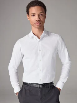 Formele Overhemden|Next - Strakke Pasvorm - Strijkvrij net overhemd met enkele manchet Wit
