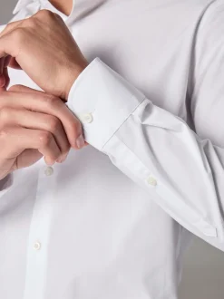 Formele Overhemden|Next - Strakke Pasvorm - Strijkvrij net overhemd met enkele manchet Wit