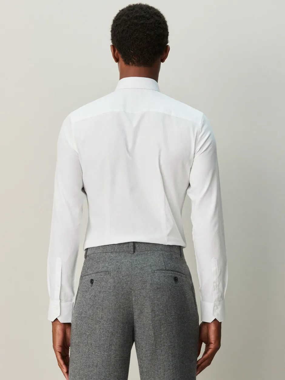 Shirts|Next Wit - Strakke Pasvorm - Textured Long Sleeve Formal Shirt with Trim