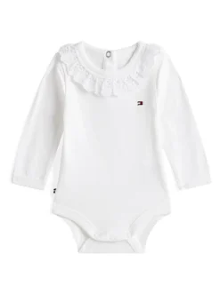 Rompertjes En Hemdjes|Tommy Hilfiger - Essential Broderie Anglaise Collar Bodysuit Wit