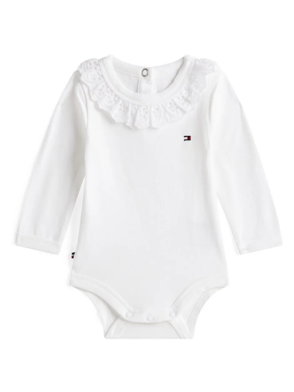 Rompertjes En Hemdjes|Tommy Hilfiger - Essential Broderie Anglaise Collar Bodysuit Wit