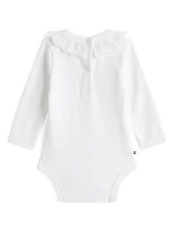 Rompertjes En Hemdjes|Tommy Hilfiger - Essential Broderie Anglaise Collar Bodysuit Wit