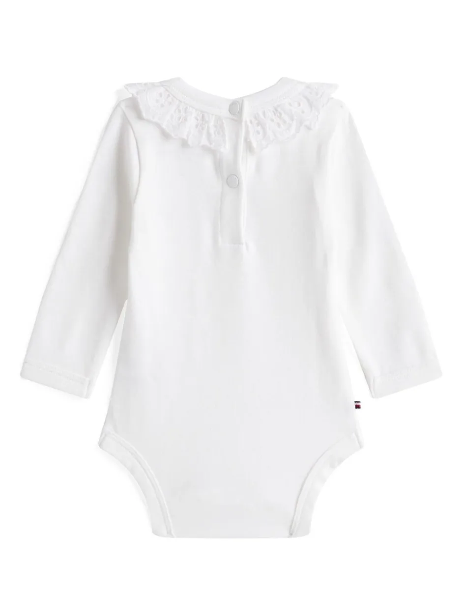Rompertjes En Hemdjes|Tommy Hilfiger - Essential Broderie Anglaise Collar Bodysuit Wit