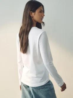 Tops En T-Shirts*Next Wit - T-shirt met lange mouwen en ronde hals