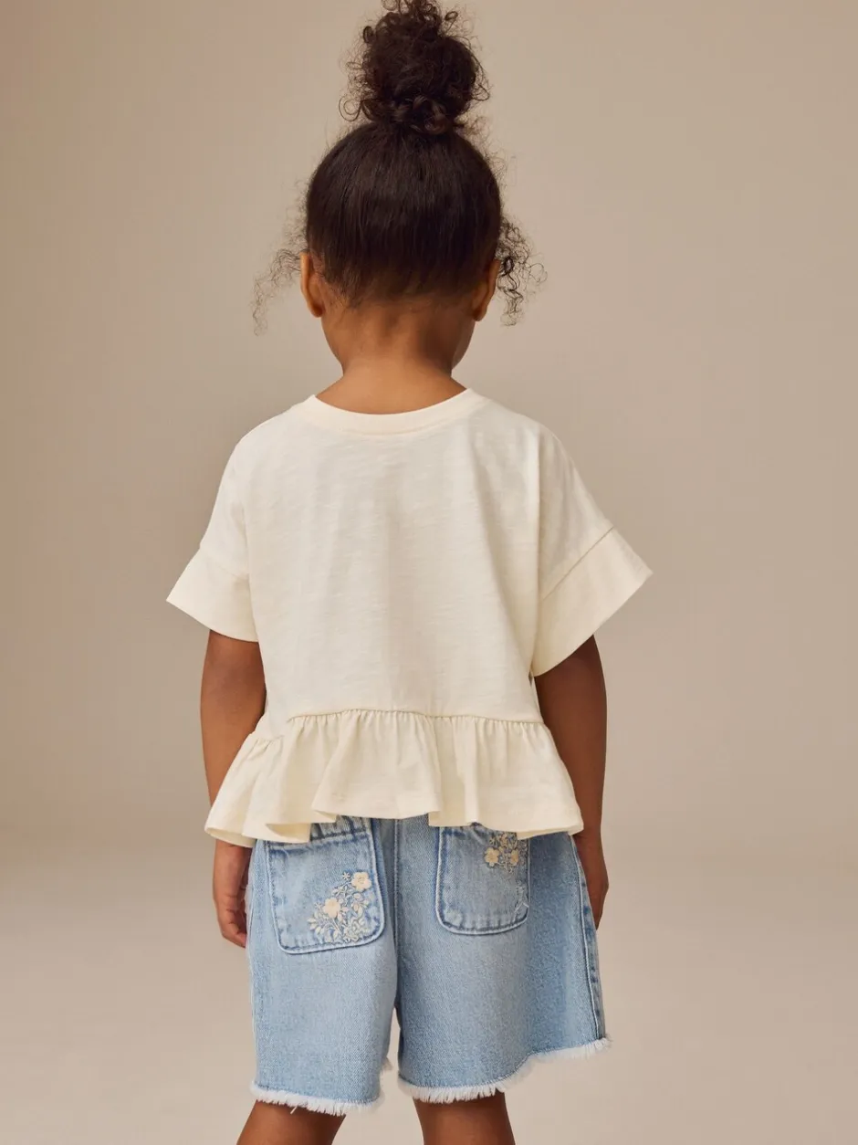 Tops|T-Shirts*Next Wit - T-shirt met peplum en korte mouwen (3mnd -7jr)
