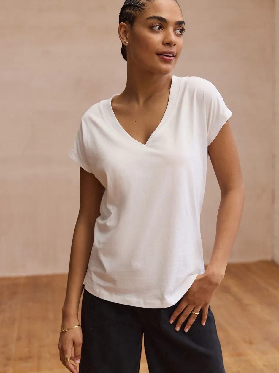 Tops En T-Shirts*Next Wit - T-shirt met V-hals en kapmouwtjes