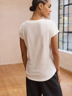 Tops En T-Shirts*Next Wit - T-shirt met V-hals en kapmouwtjes