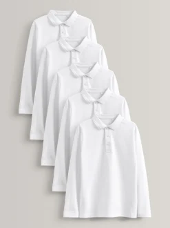 Schoolkleding*Next Wit - Verpakking van 5 100% katoenen schoolpoloshirts met lange mouwen (3-16 jr)