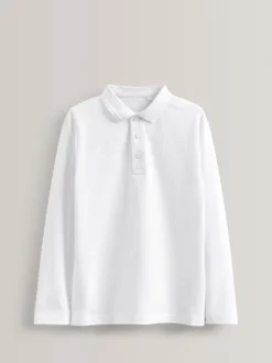 Schoolkleding*Next Wit - Verpakking van 5 100% katoenen schoolpoloshirts met lange mouwen (3-16 jr)