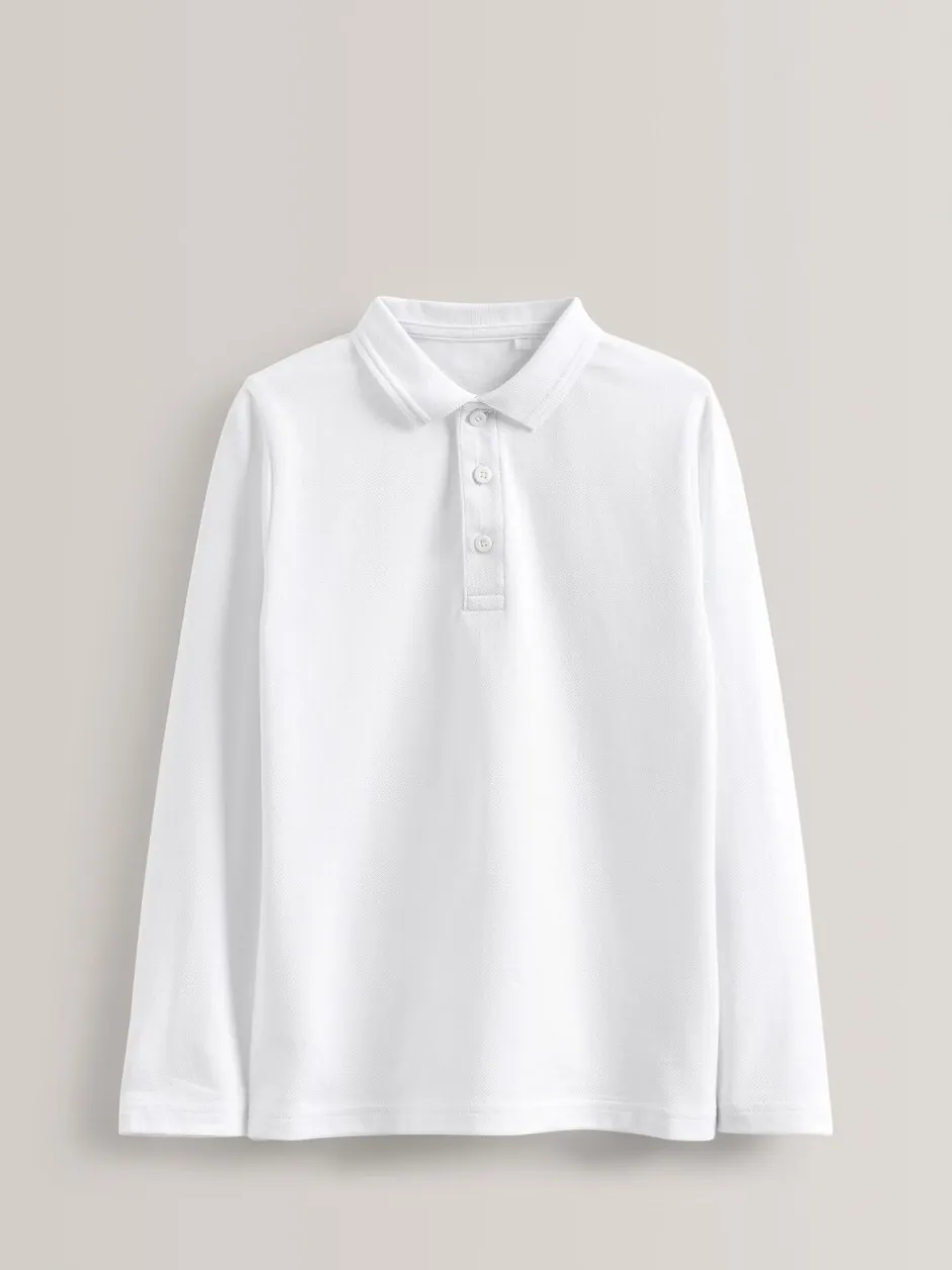 Schoolkleding*Next Wit - Verpakking van 5 100% katoenen schoolpoloshirts met lange mouwen (3-16 jr)