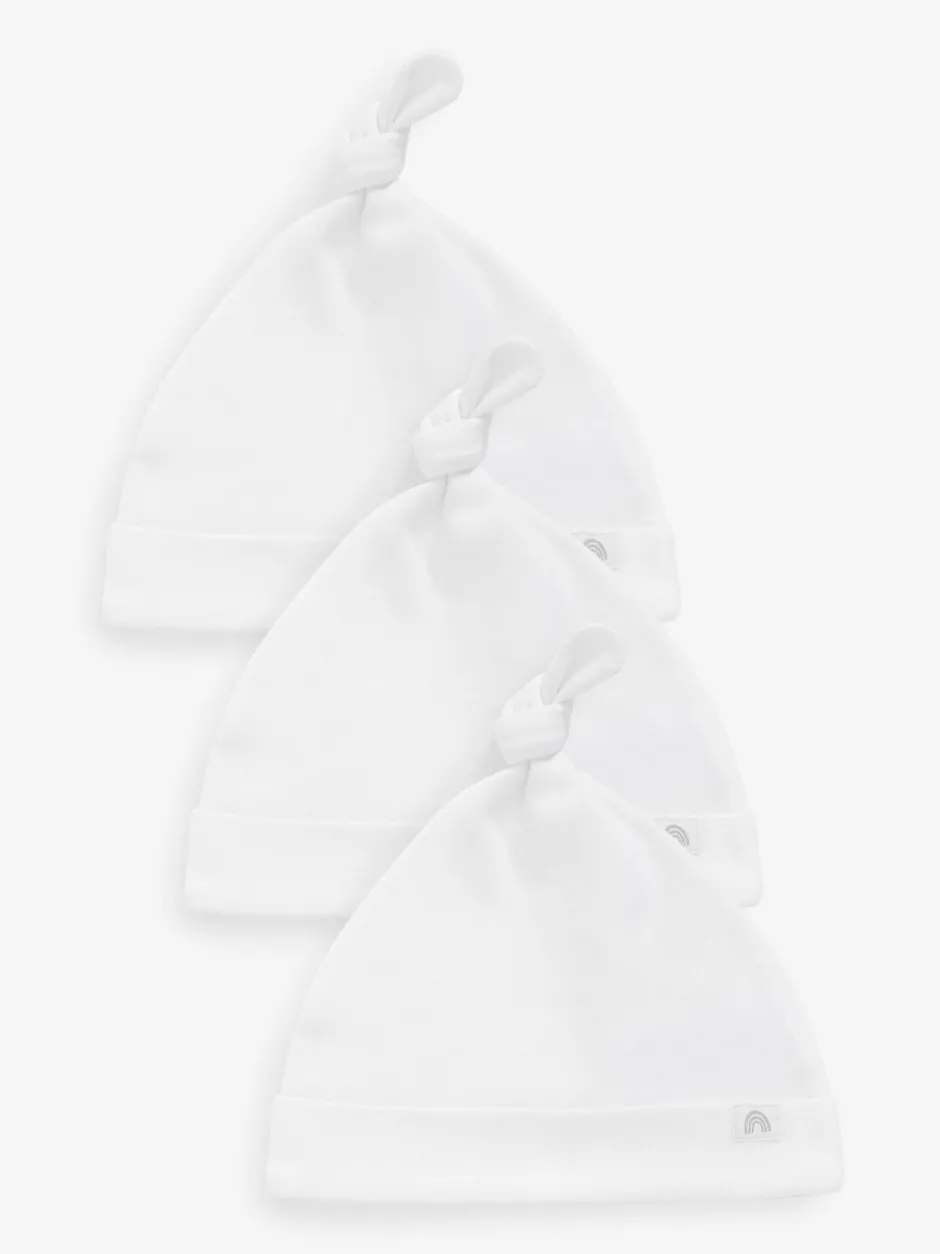 Mutsjes En Antikrabwantjes|Next - Verpakking van 3 babyhoeden van 100% katoen met gestrikte bovenkant (0 - 12 mnd) Wit