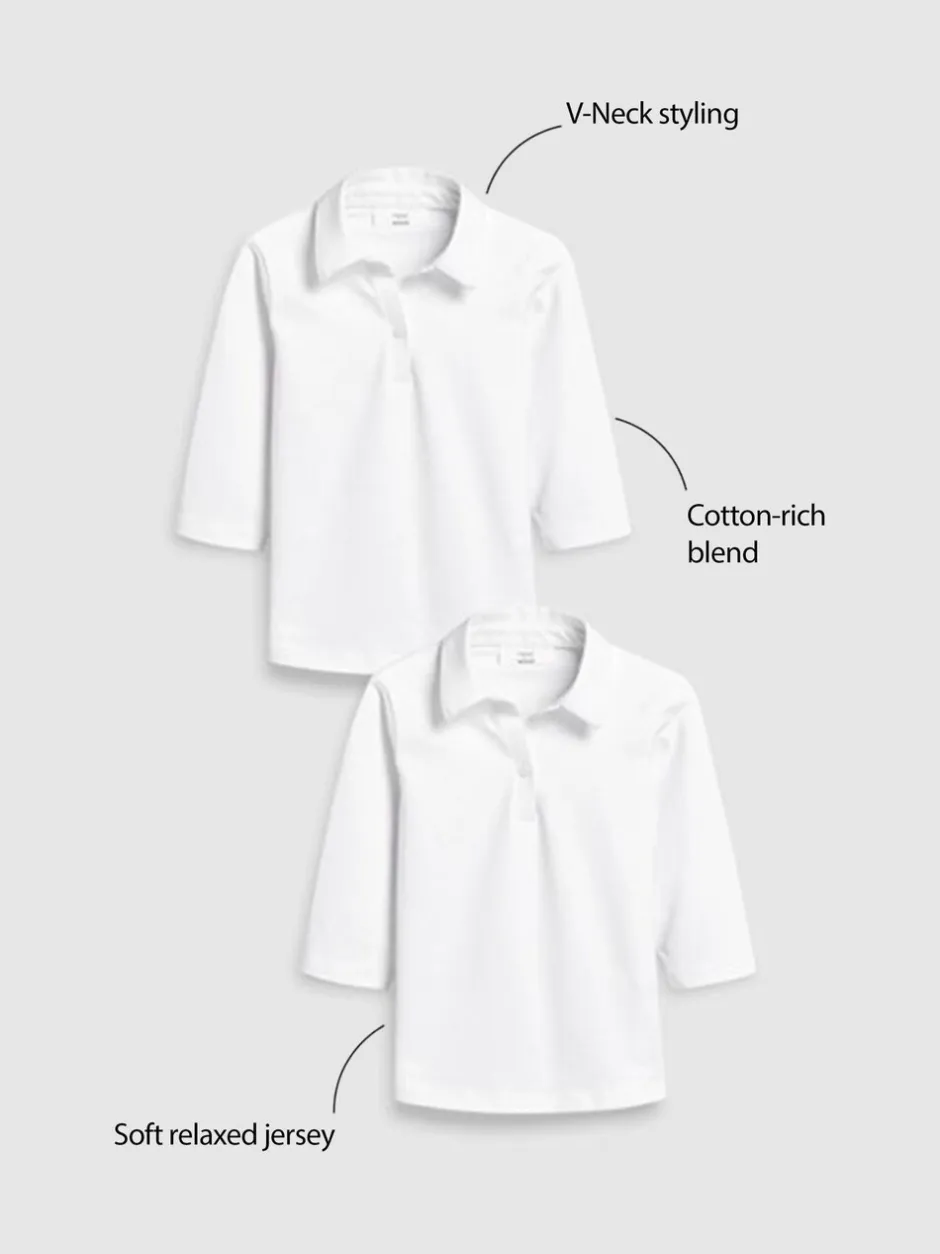 Schoolkleding|Next - Verpakking van 2 katoenen jersey schoolblouses met stretch en 3/4-mouwen (3-16 jr) Wit
