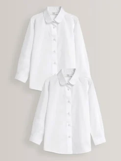 Schoolkleding|Overhemden En Blouses*Next Wit - Verpakking van 2 schooloverhemden met ronde kraag en lange mouwen (3-16 jr)