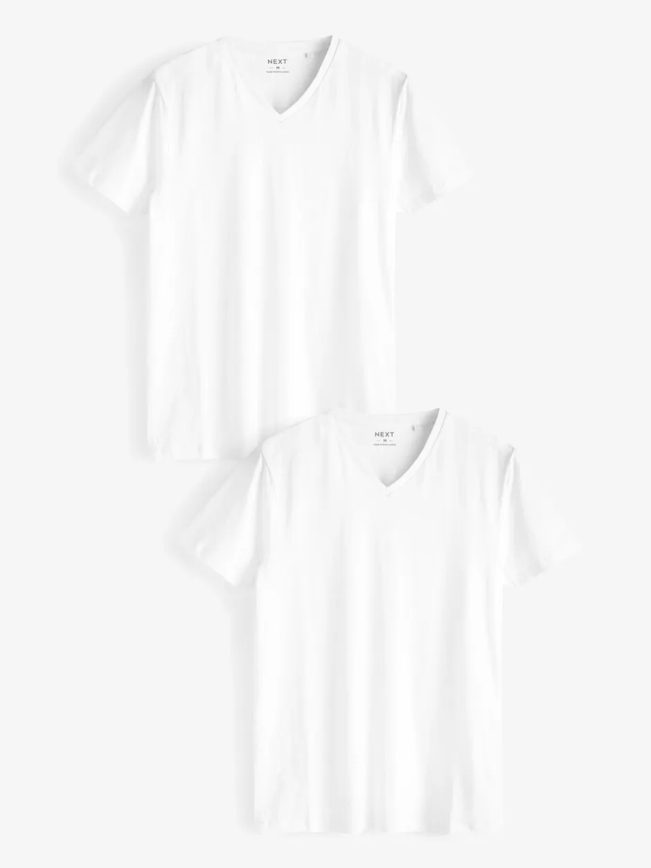 Ondergoed|Ondergoed|Next Wit - Verpakking van 2 slim-fit 100% katoenen T-shirts met V-hals en laagjes