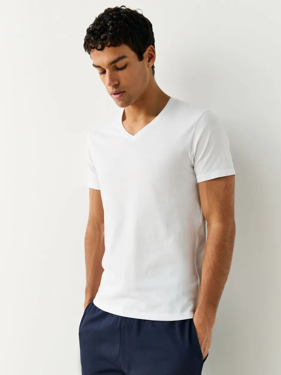Ondergoed|Ondergoed|Next Wit - Verpakking van 2 slim-fit 100% katoenen T-shirts met V-hals en laagjes