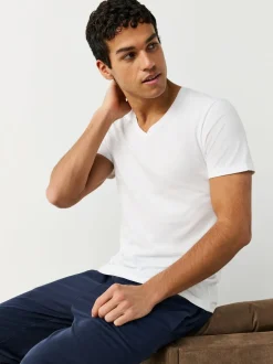 Ondergoed|Ondergoed|Next Wit - Verpakking van 2 slim-fit 100% katoenen T-shirts met V-hals en laagjes