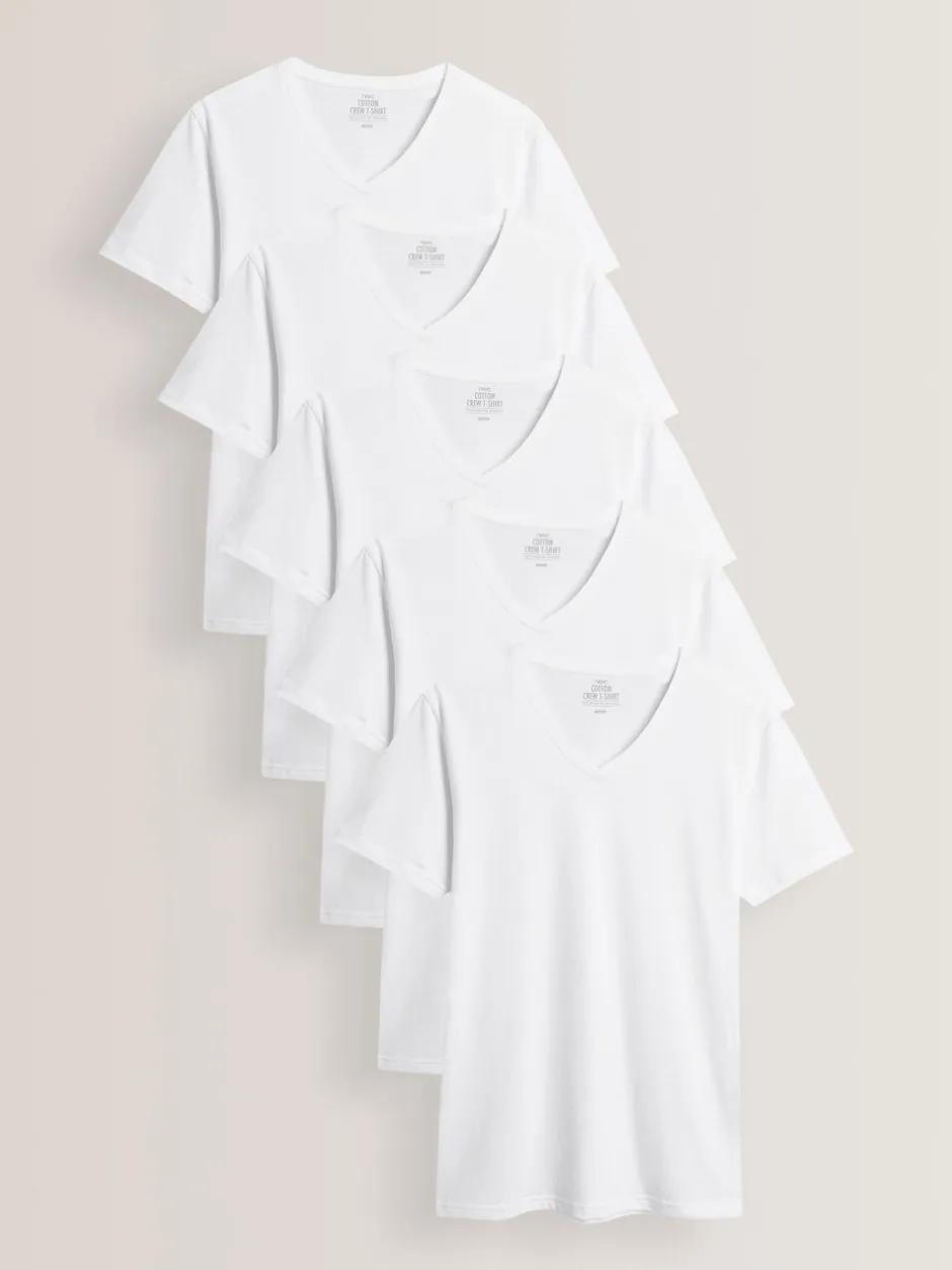 Ondergoed|Ondergoed*Next - Verpakking van 5 slim-fit 100% katoenen T-shirts met V-hals en laagjes Wit