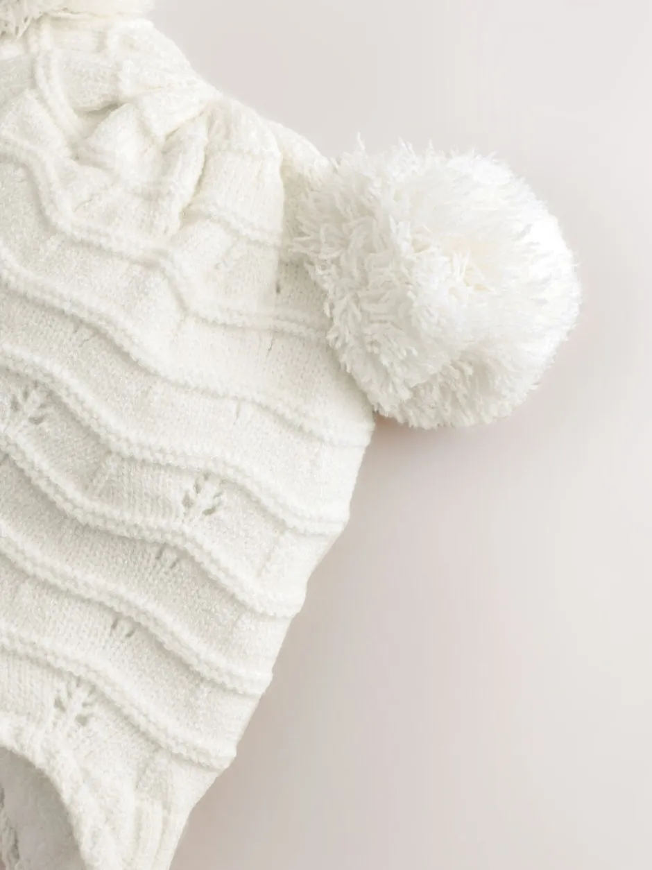Mutsjes En Antikrabwantjes|Mutsen, Handschoenen En Sjaals*Next - Baby Pointelle Pilotenmuts met Dubbele Pompon (0mnd-2jr) Wit gebreid