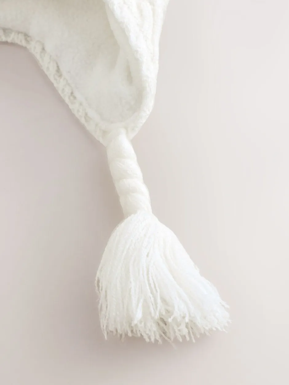 Mutsjes En Antikrabwantjes|Mutsen, Handschoenen En Sjaals*Next - Baby Pointelle Pilotenmuts met Dubbele Pompon (0mnd-2jr) Wit gebreid