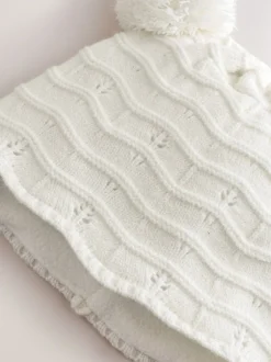 Mutsjes En Antikrabwantjes|Mutsen, Handschoenen En Sjaals*Next - Baby Pointelle Pilotenmuts met Dubbele Pompon (0mnd-2jr) Wit gebreid