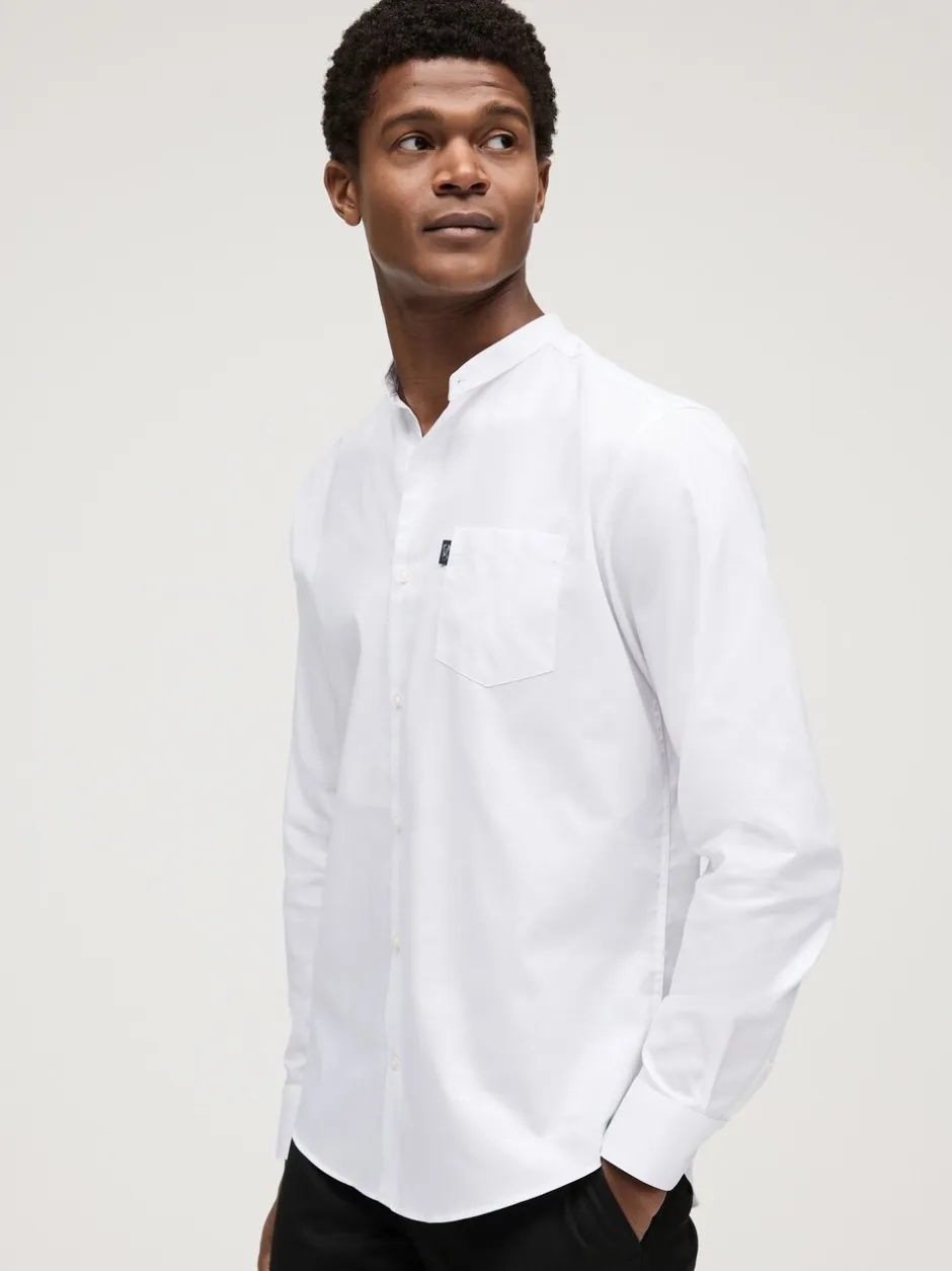 Formele Overhemden|Shirts*Next Wit hemd zonder kraag - Normale Pasvorm - Gemakkelijk te strijken Oxford overhemd met doorlopende knopen