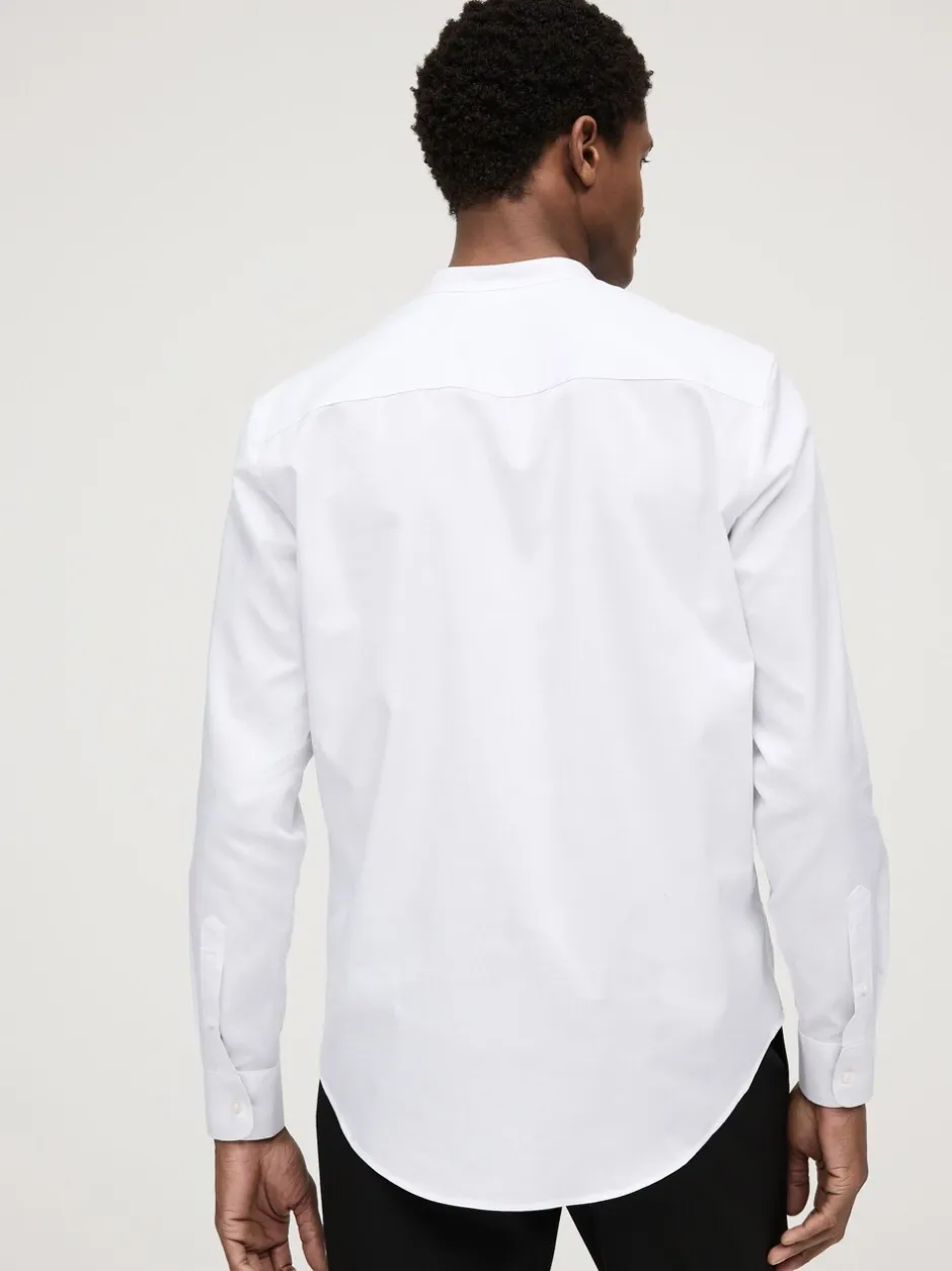 Formele Overhemden|Shirts*Next Wit hemd zonder kraag - Normale Pasvorm - Gemakkelijk te strijken Oxford overhemd met doorlopende knopen