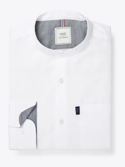 Formele Overhemden|Shirts*Next Wit hemd zonder kraag - Normale Pasvorm - Gemakkelijk te strijken Oxford overhemd met doorlopende knopen