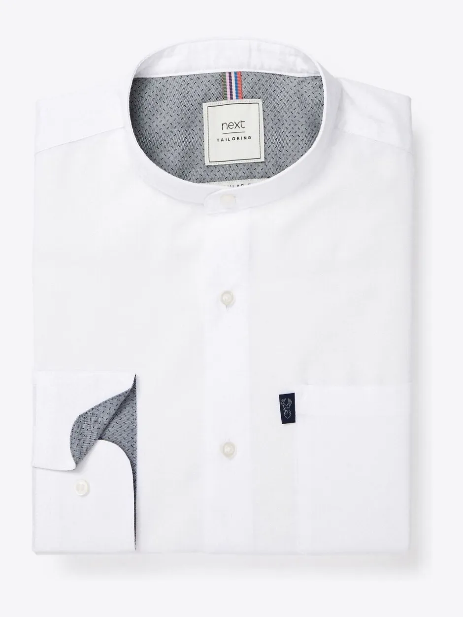 Formele Overhemden|Shirts*Next Wit hemd zonder kraag - Normale Pasvorm - Gemakkelijk te strijken Oxford overhemd met doorlopende knopen