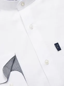 Formele Overhemden|Shirts*Next Wit hemd zonder kraag - Normale Pasvorm - Gemakkelijk te strijken Oxford overhemd met doorlopende knopen