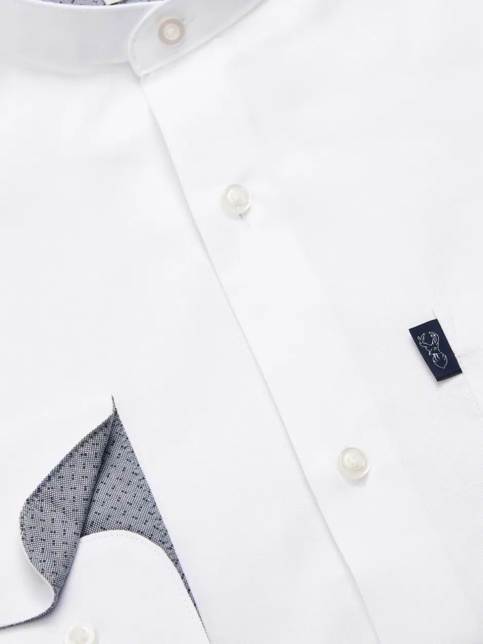 Formele Overhemden|Shirts*Next Wit hemd zonder kraag - Normale Pasvorm - Gemakkelijk te strijken Oxford overhemd met doorlopende knopen