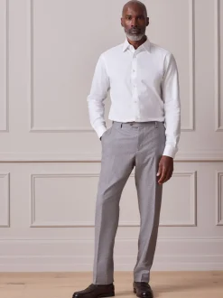 Formele Overhemden|Next - Slim Fit - Signature Textured Long Sleeve Shirt Wit met afwerking