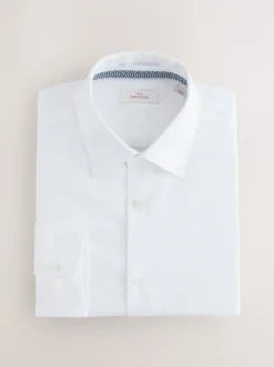 Formele Overhemden|Next - Slim Fit - Signature Textured Long Sleeve Shirt Wit met afwerking