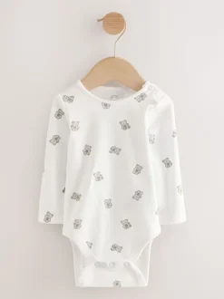 Tuinbroeken*Next Wit met berenprint - Velours babyset met bretelbroek en rompertje (0-12mnd)