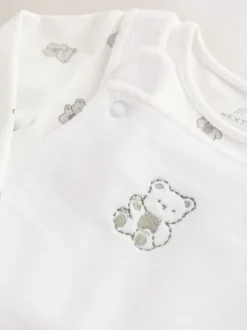 Tuinbroeken*Next Wit met berenprint - Velours babyset met bretelbroek en rompertje (0-12mnd)
