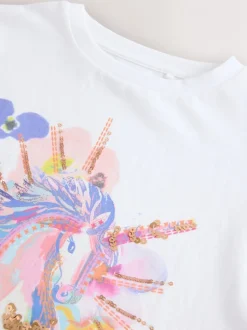 T-Shirts*Next Wit met eenhoornprint - Top met lange mouwen en pailletten (3-16jr)