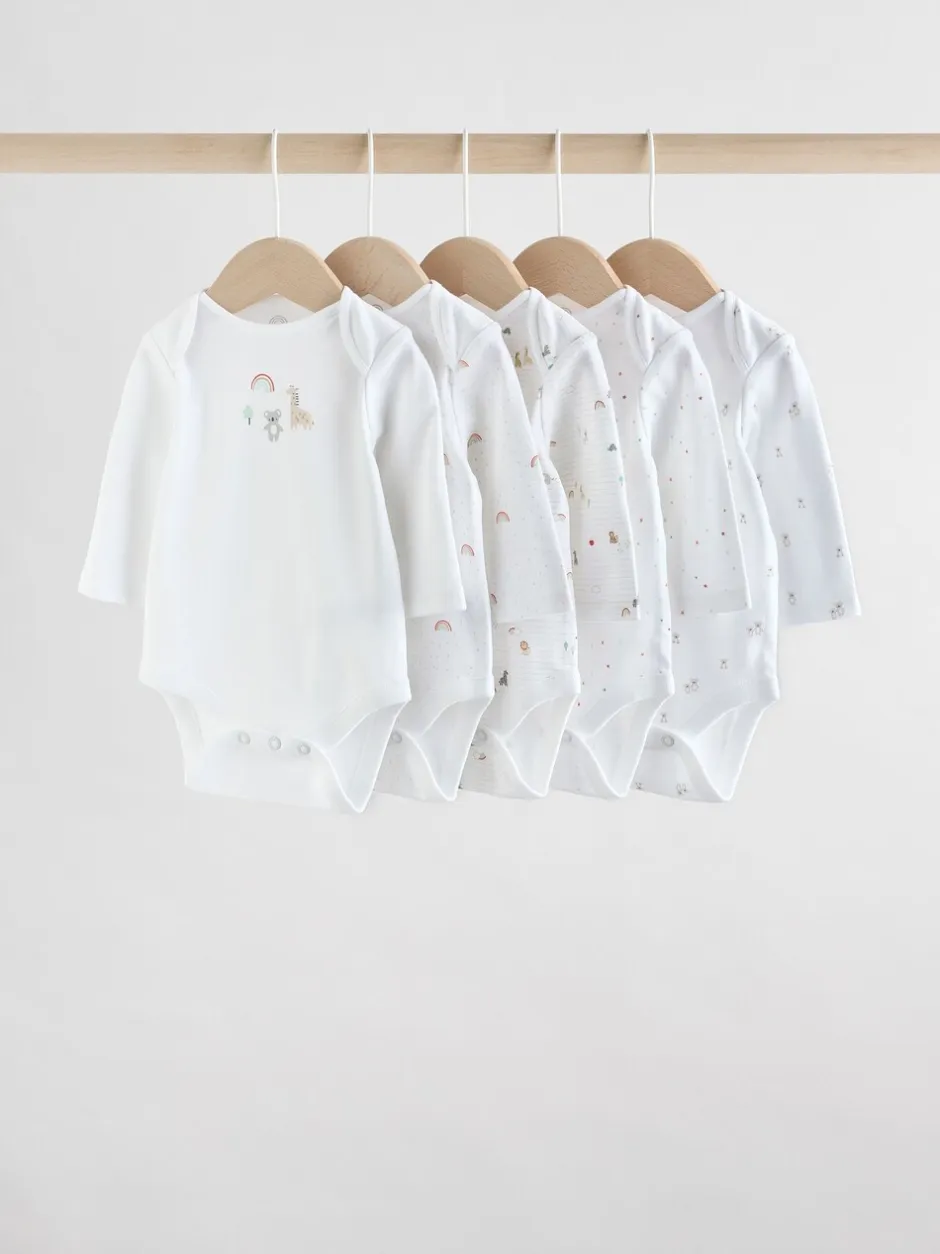 Rompertjes En Hemdjes|Rompertjes En Hemdjes|Next Wit met figuurprint - Baby Bodysuits met Lange mouwen van 100% katoen