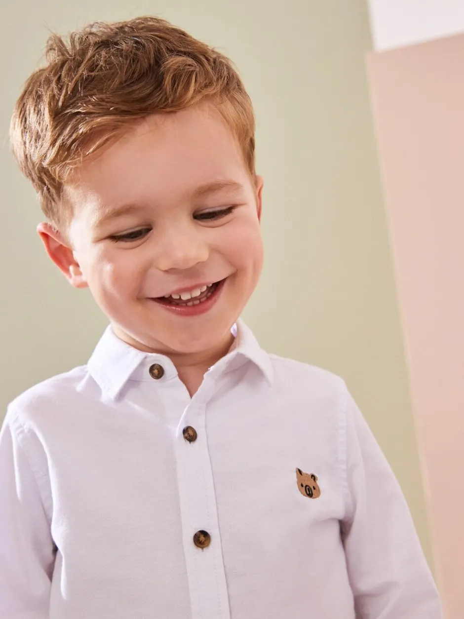 Gelegenheidskleding|Shirts|Next Wit met figuurprint - Oxford-overhemd met lange mouwen (3 mnd-7 jr)