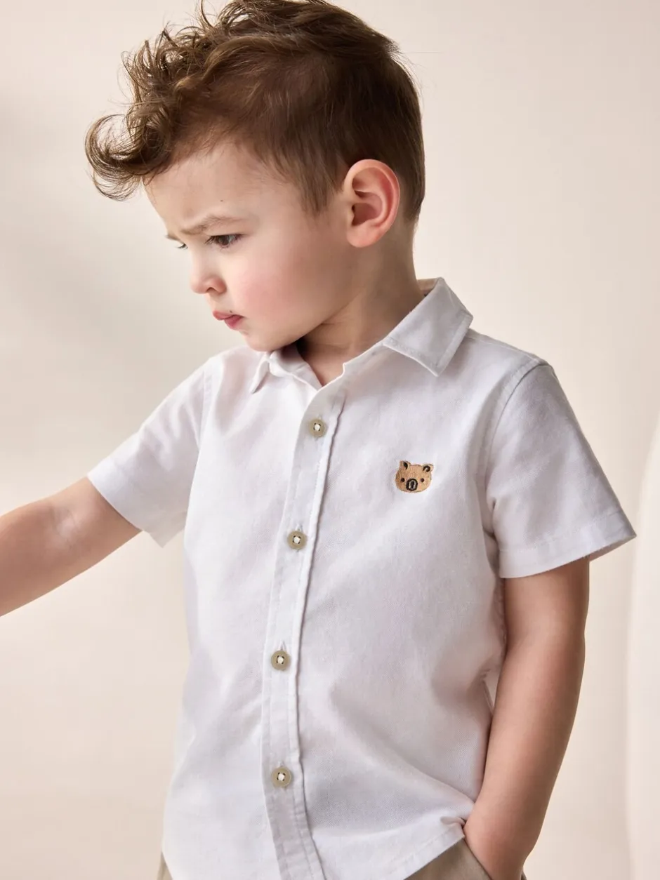 Shirts|Next - Oxford-overhemd met lange mouwen (3 mnd-7 jr) Wit met figuurprint