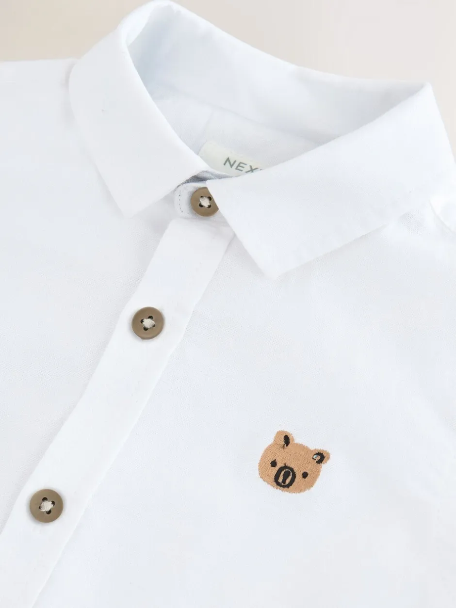 Shirts|Next - Oxford-overhemd met lange mouwen (3 mnd-7 jr) Wit met figuurprint