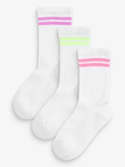 Sokken En Panty's|Sokken En Panty's*Next Wit met fluorescerende streep - 3 Paar enkelsokken met verzachte zool en hoog katoengehalte