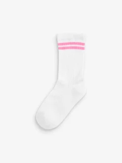 Sokken En Panty's|Sokken En Panty's*Next Wit met fluorescerende streep - 3 Paar enkelsokken met verzachte zool en hoog katoengehalte