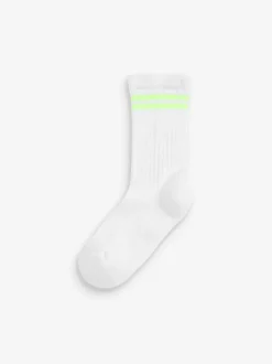 Sokken En Panty's|Sokken En Panty's*Next Wit met fluorescerende streep - 3 Paar enkelsokken met verzachte zool en hoog katoengehalte
