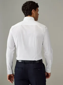 Formele Overhemden|Next Wit met knopen aan de kraag - Slim Fit - Strijkvrij net overhemd met enkele manchet